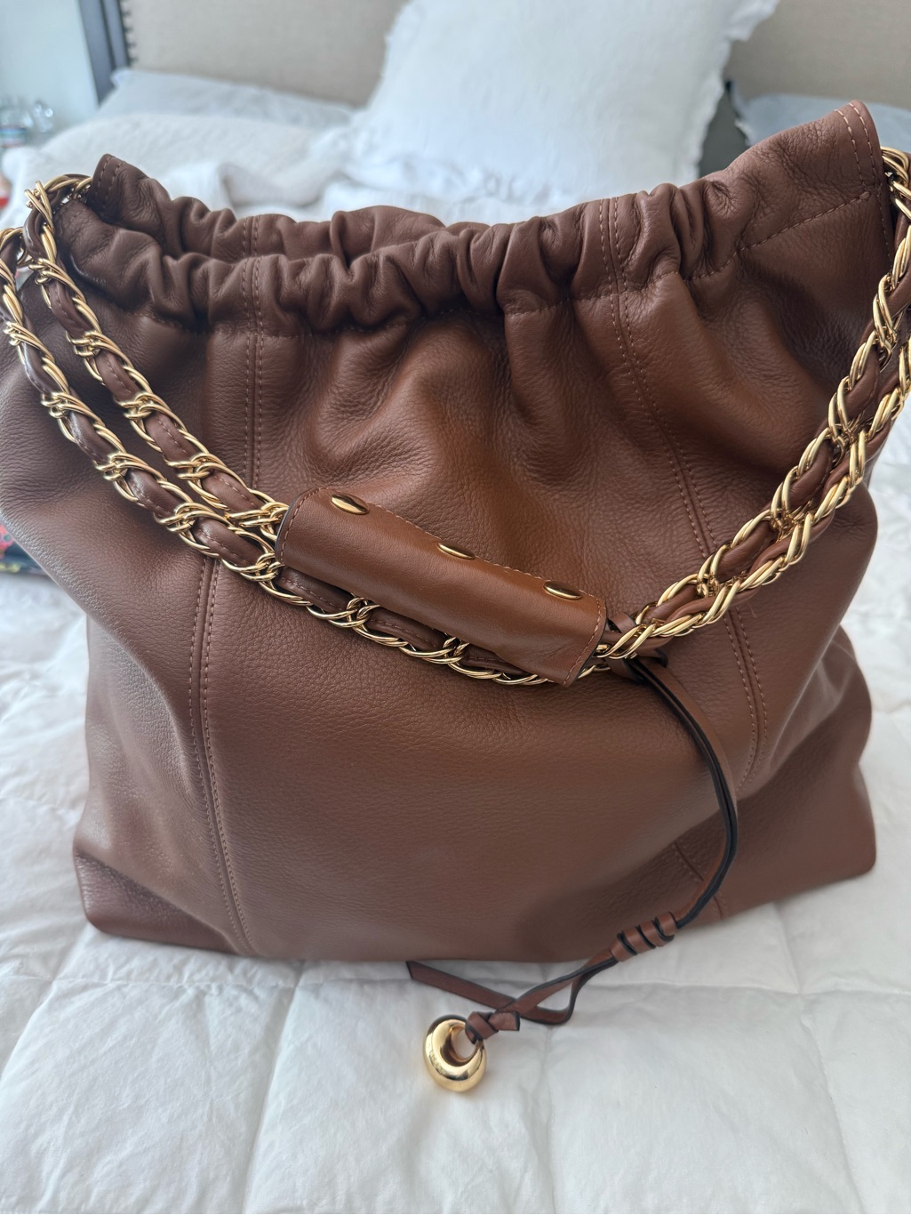 Aimee Kestenberg Chestnut Brown Leather Shoulder Hobo With Gold Chain